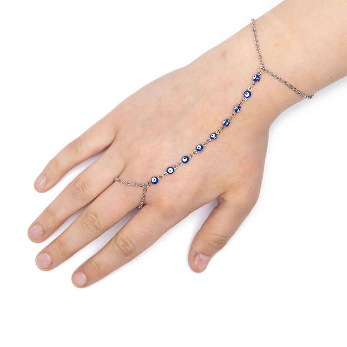 Evil eye hand-ring bracelet with chain (Steel 316L)