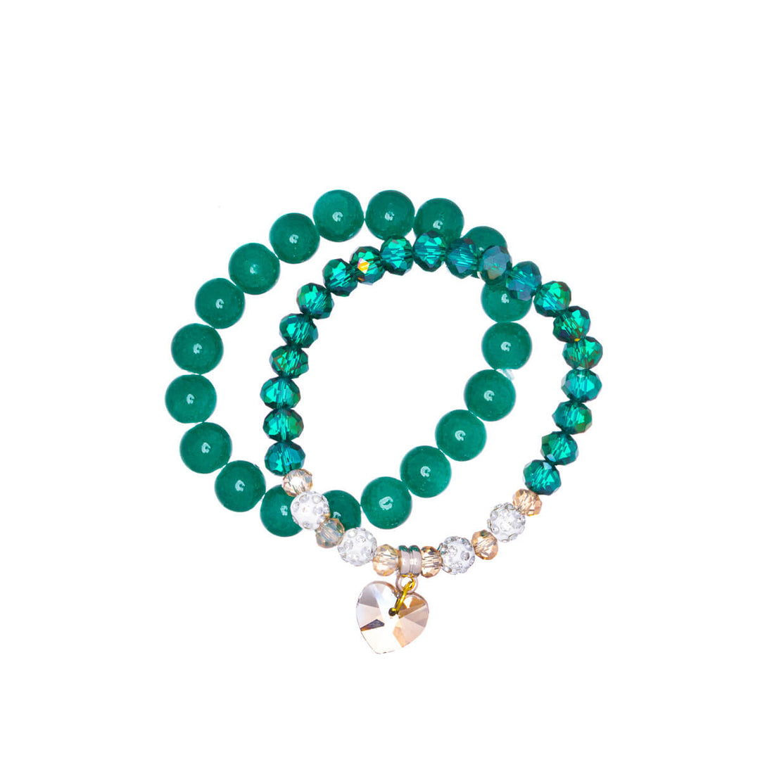 Elastisk glaspärlarmband med hjärta