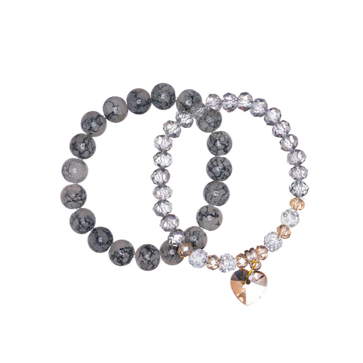 Elastisk glaspärlarmband med hjärta