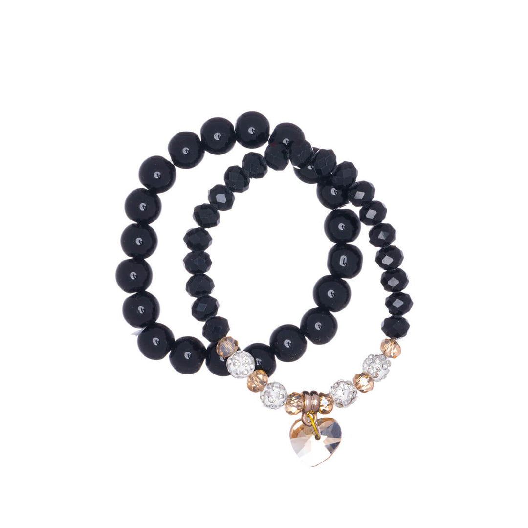 Elastisk glaspärlarmband med hjärta