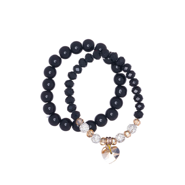 Elastisk glaspärlarmband med hjärta