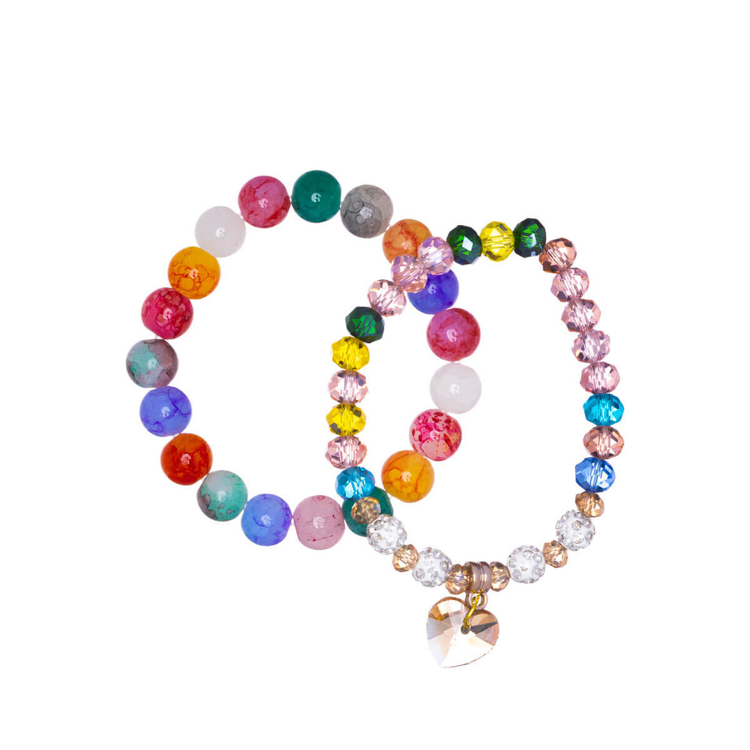 Elastisk glaspärlarmband med hjärta