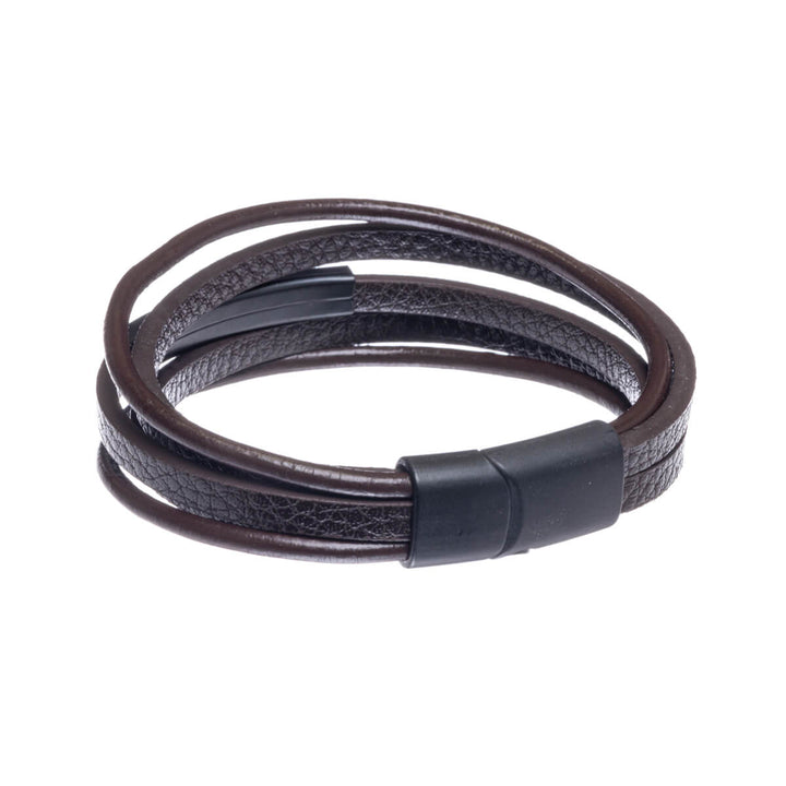 Five row leather bracelet with plate (Steel 316L)