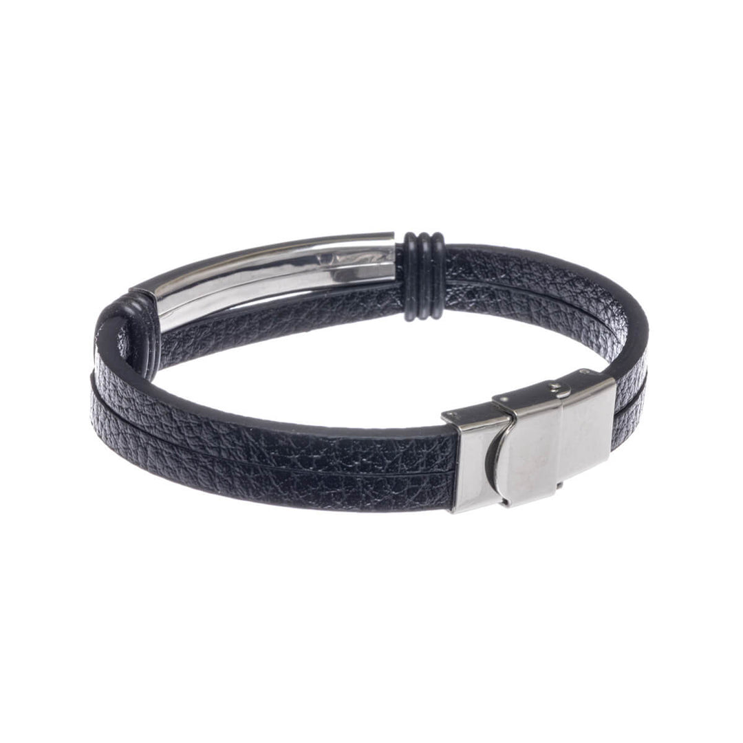 Tvåradigt armband i konstläder (stål 316L)