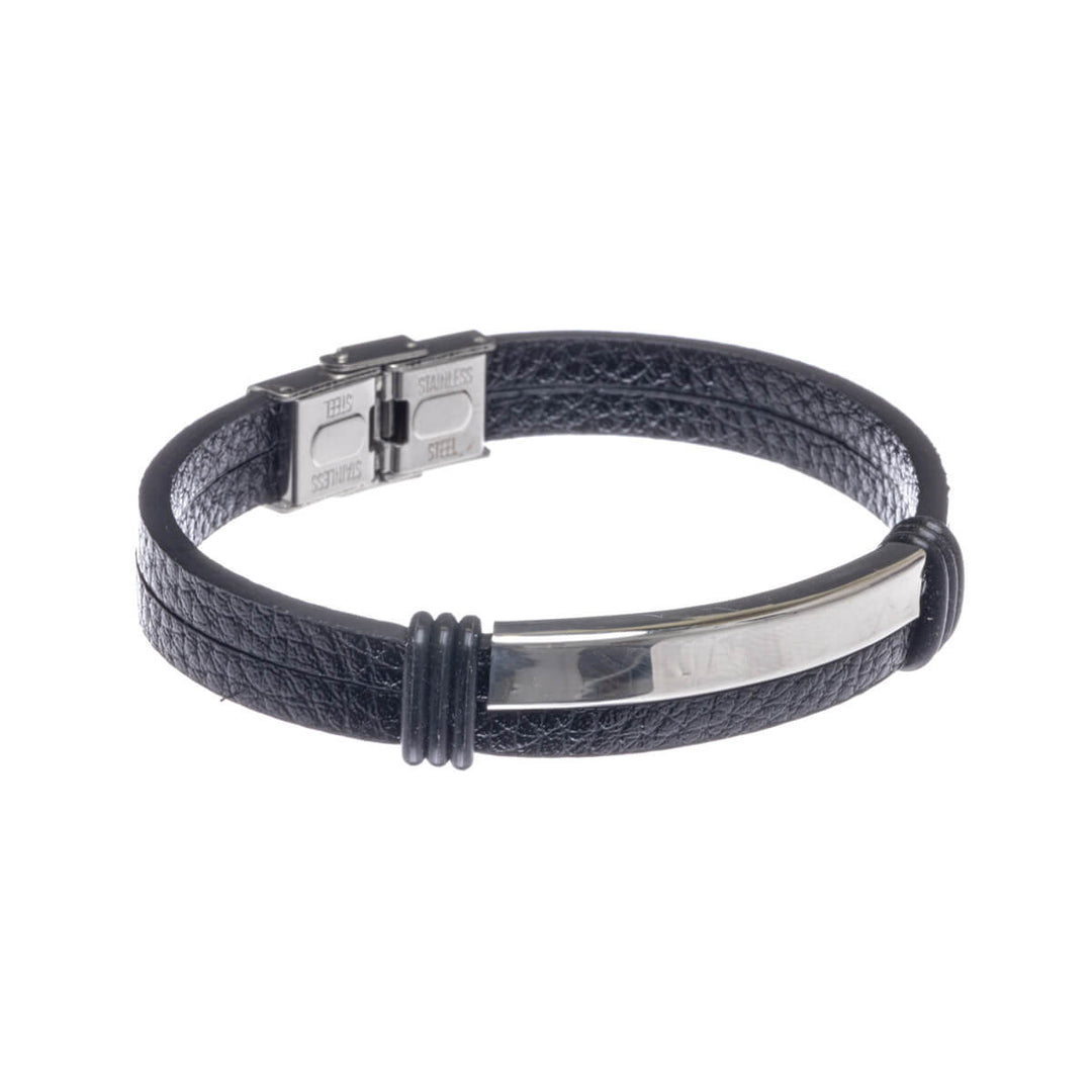 Tvåradigt armband i konstläder (stål 316L)