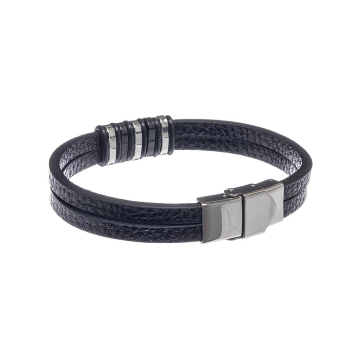 Two row leatherette bracelet (Steel 316L)