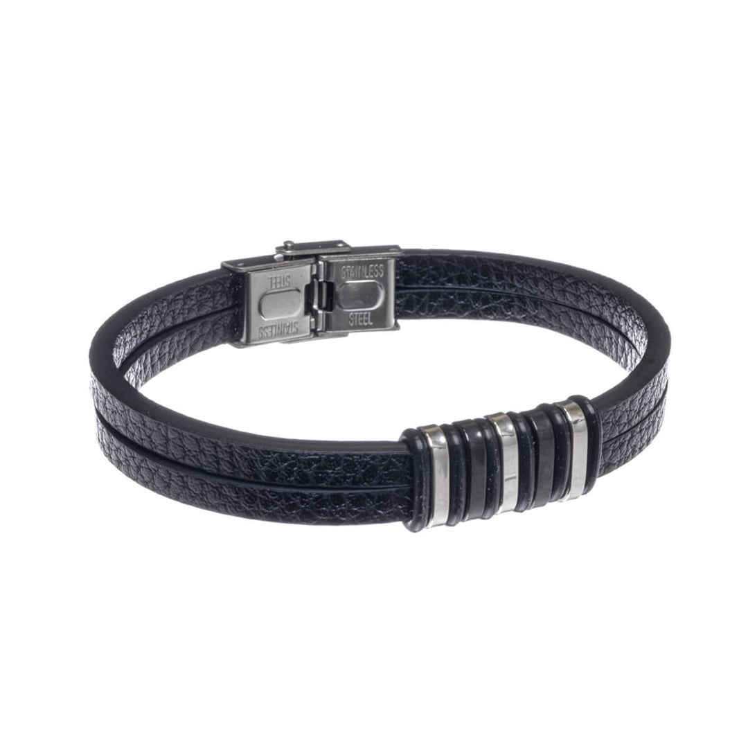 Tvåradigt armband i konstläder (stål 316L)