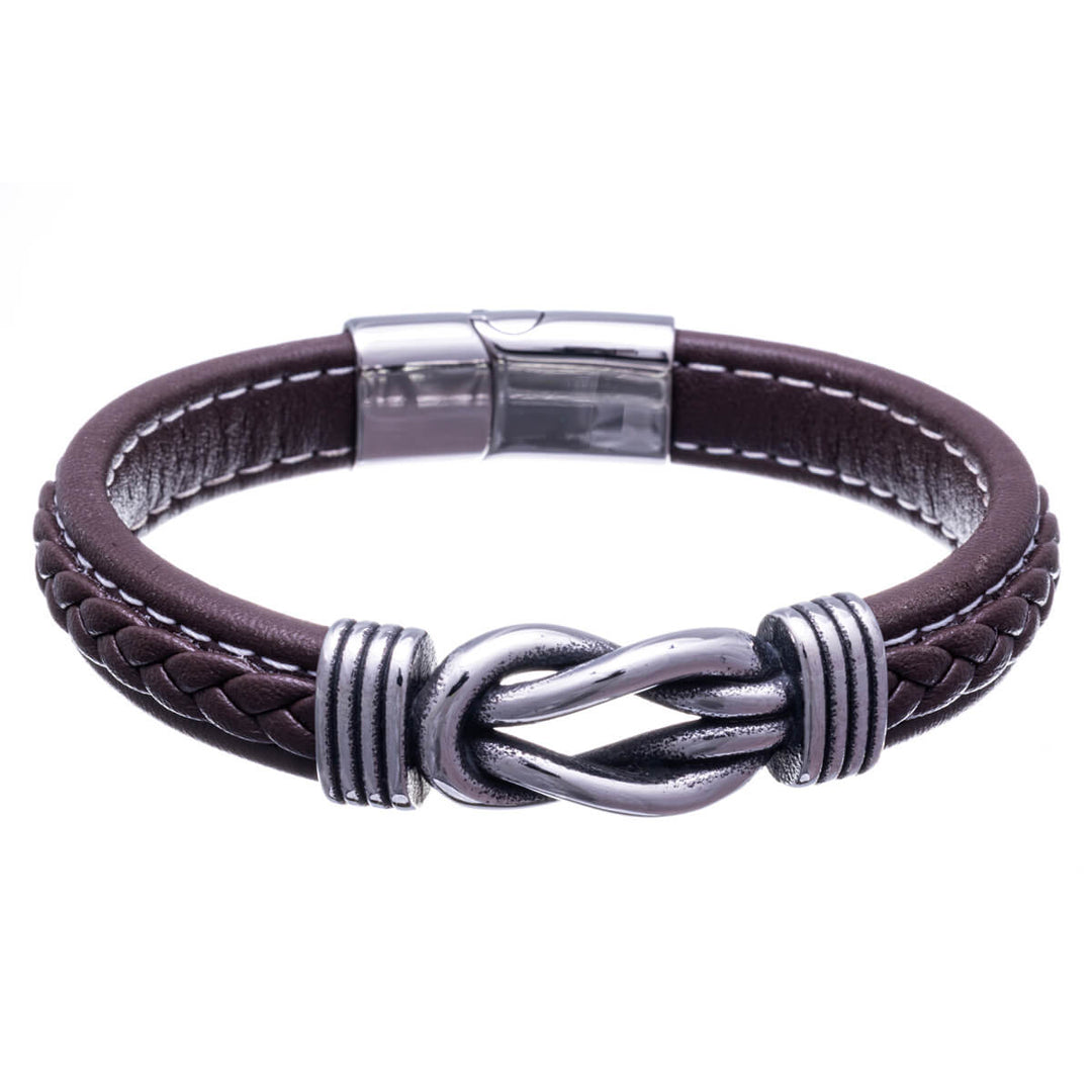 Armband i konstläder med knutdekoration 22,5cm (Stål 316L)