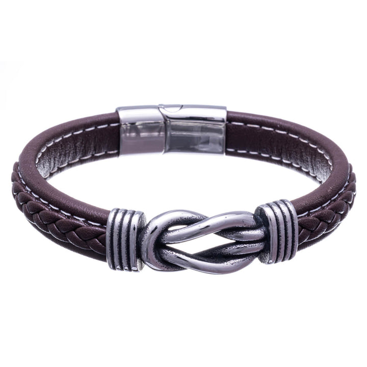 Artificial leather bracelet with knot decoration 22,5cm (Steel 316L)