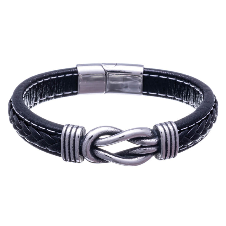 Armband i konstläder med knutdekoration 22,5cm (Stål 316L)