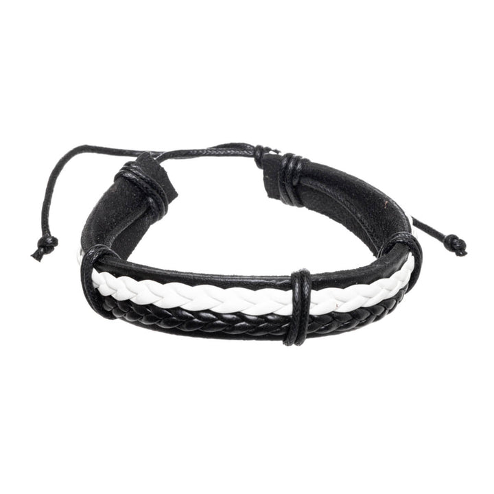 Adjustable artificial leather bracelet with braids 1pc