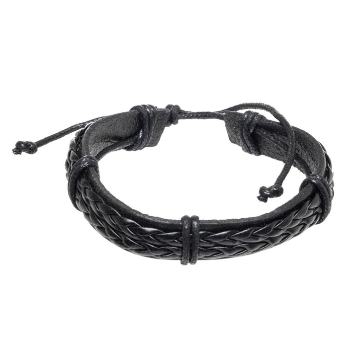 Adjustable artificial leather bracelet with braids 1pc