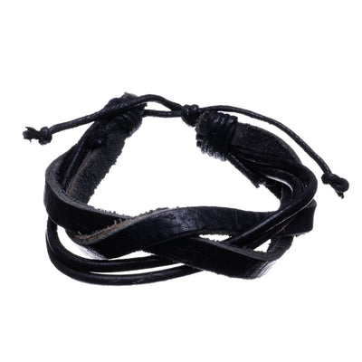 Adjustable four-row leather bracelet