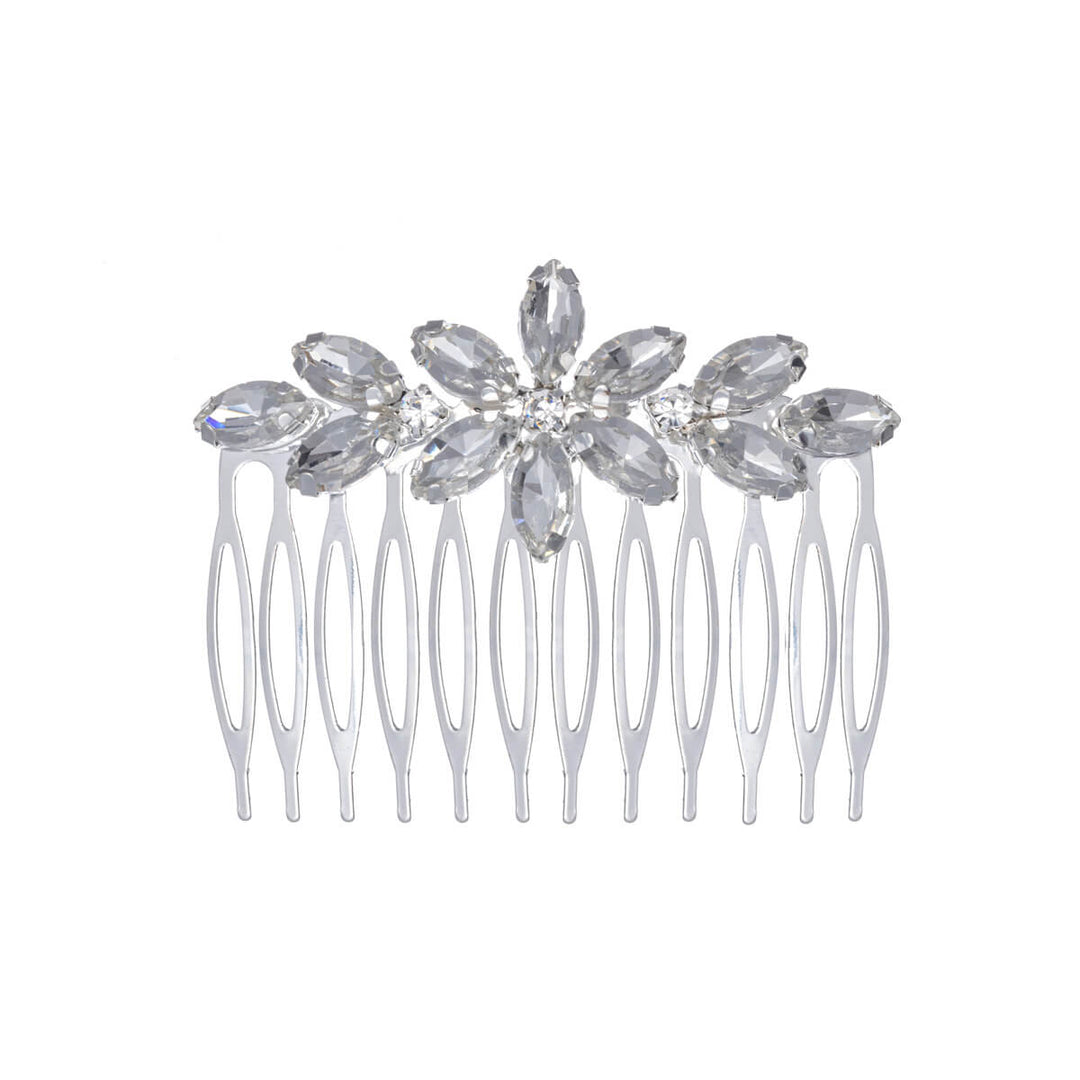 Rhinestone flower side comb hairband (6,4cm x 5cm)
