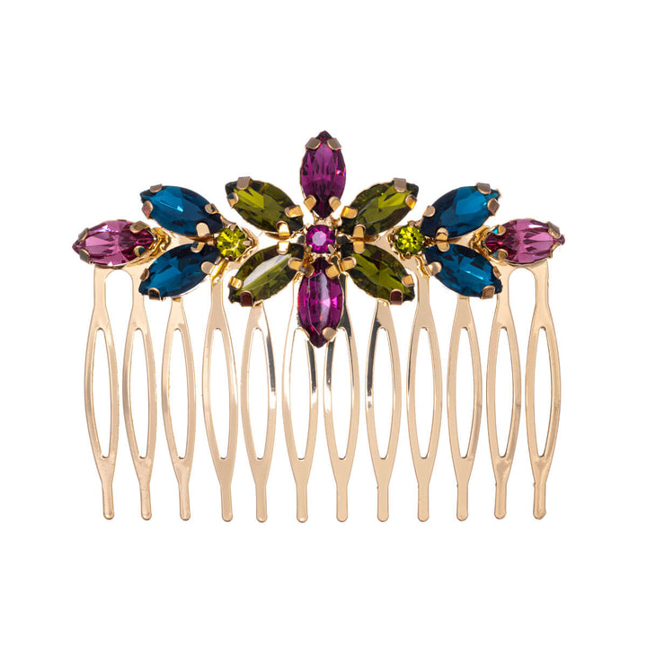 Rhinestone blomma sidokam hårband guld (6,4cm x 5cm)