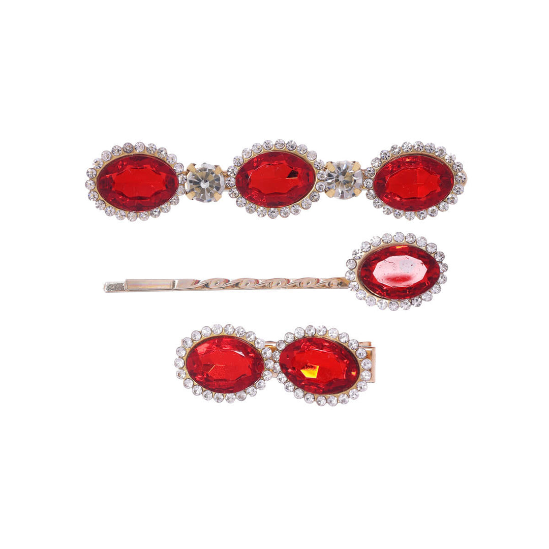 Oval glitter hair clips 3pcs