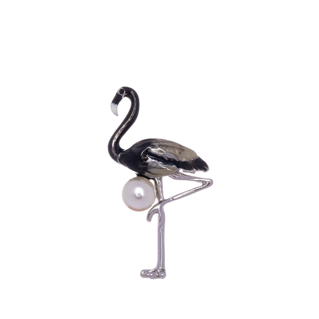 Flamingo brooch with pearl