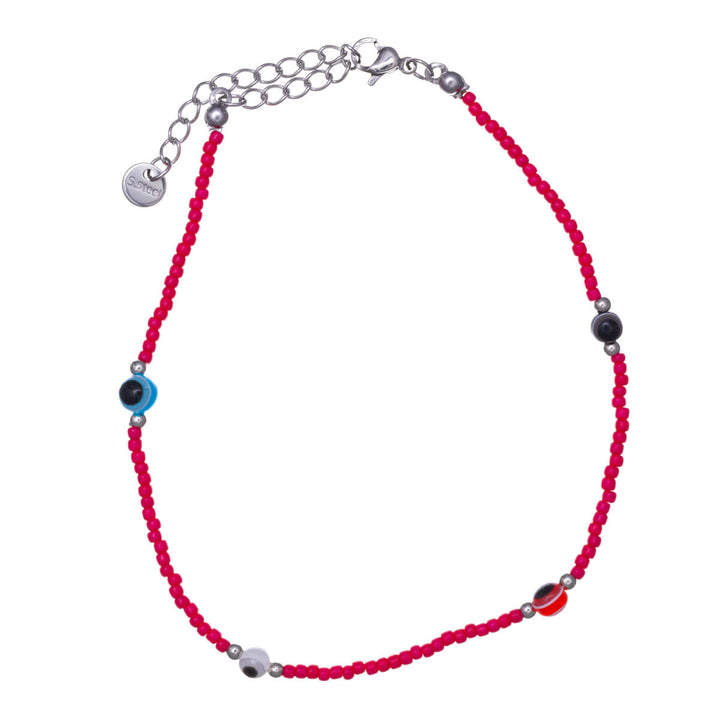 Colourful steel ankle chain evil eye (Steel 316L)