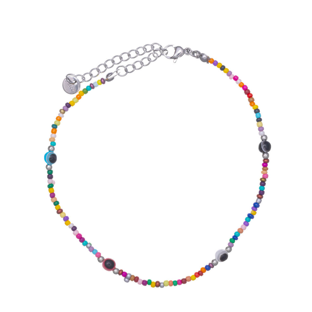 Colourful steel ankle chain evil eye (Steel 316L)