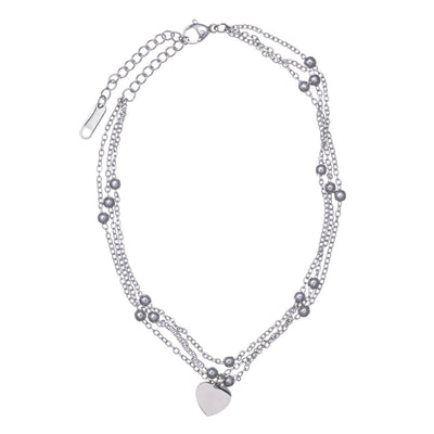 Three chain ankle chain steel ankle bracelet with heart (Steel 316L)