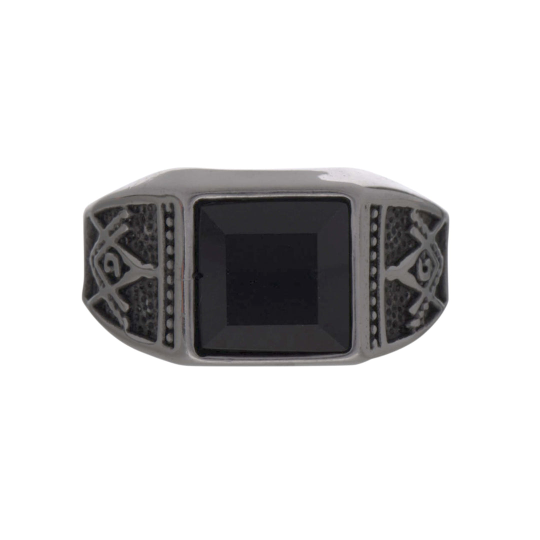 Black Stone Stem Ring (Steel 316L)