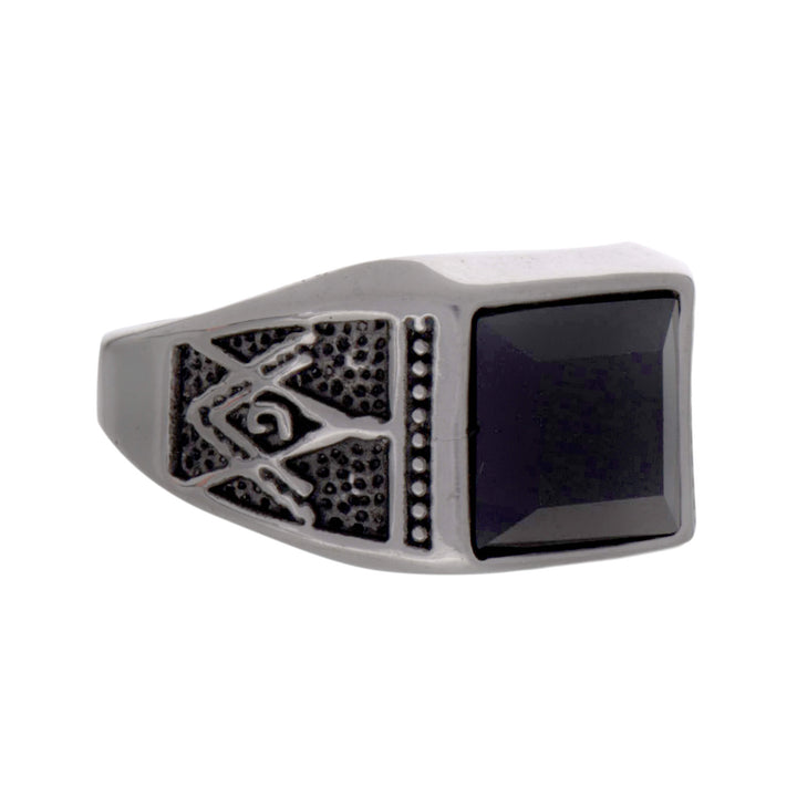 Black Stone Stem Ring (Steel 316L)