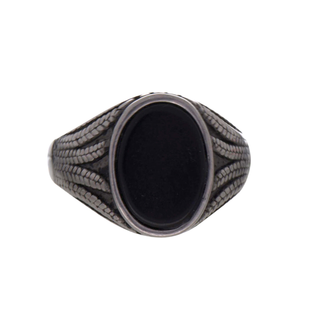 Black Stone Stem Ring (Steel 316L)