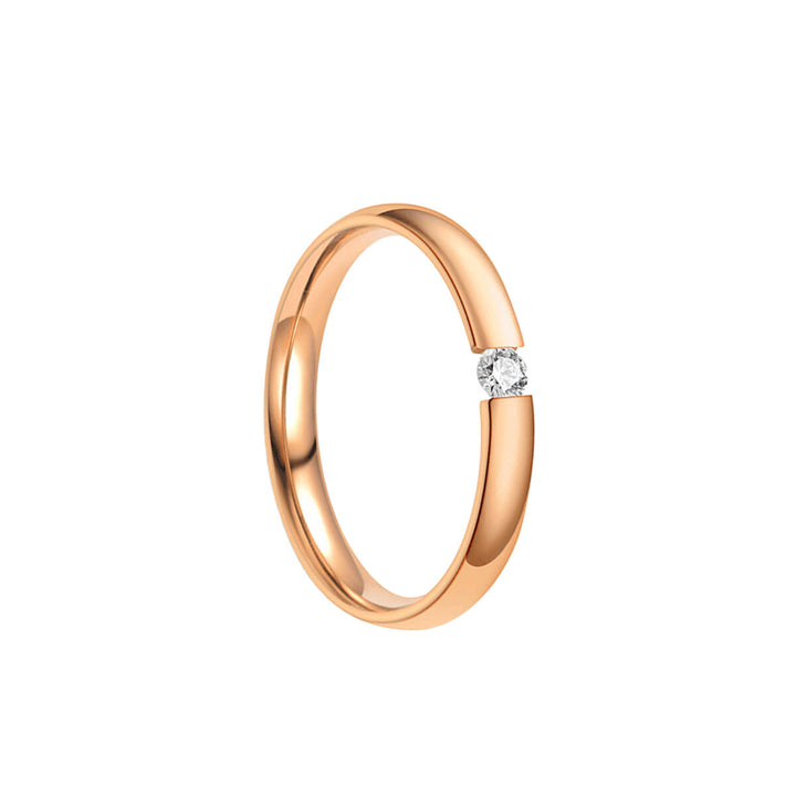 Smal roséguldpläterad ring med zirkonia sten 3mm (18K stål 316L)