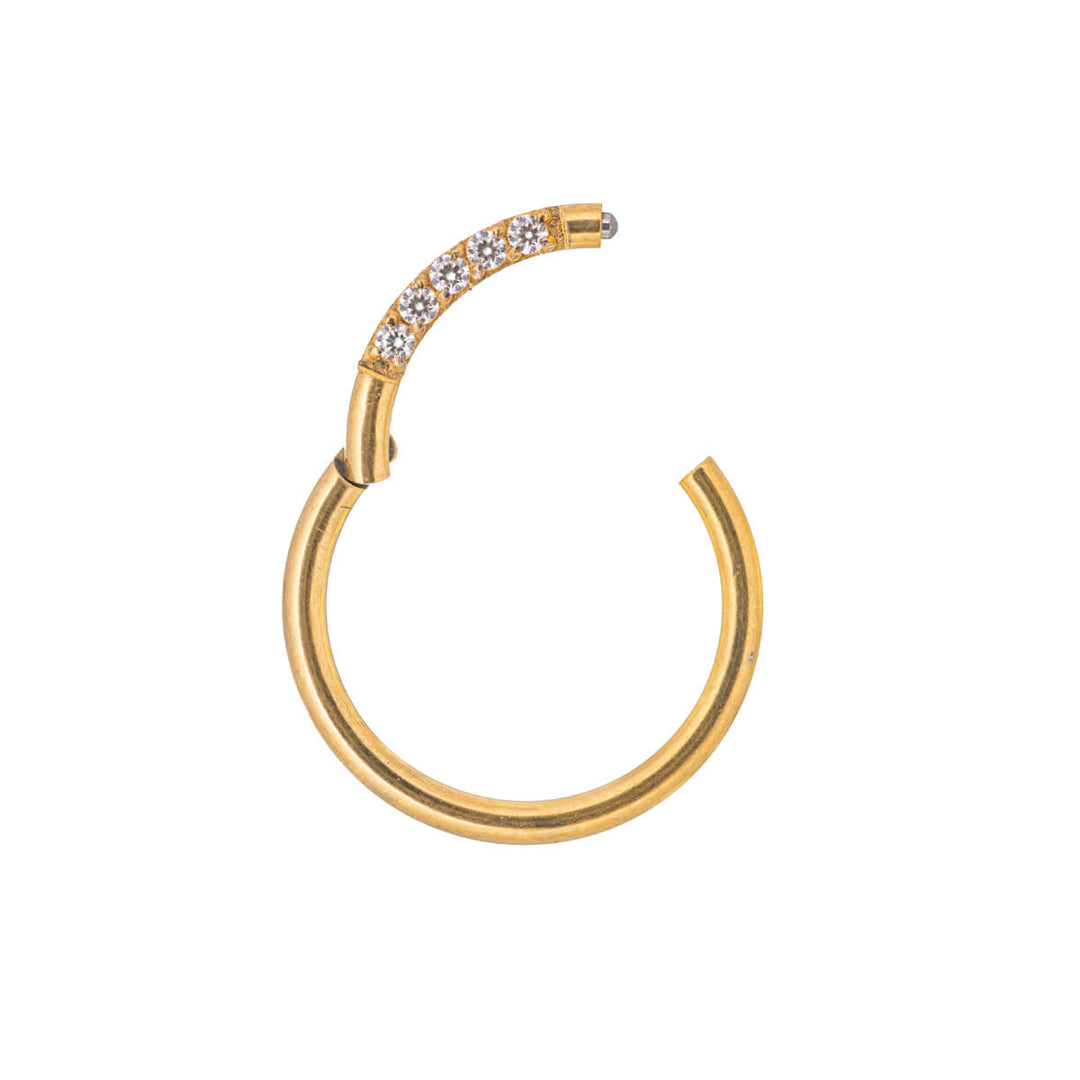 Gold plated hinged segment ring clicker pebbled 1.2mm (steel 316L)