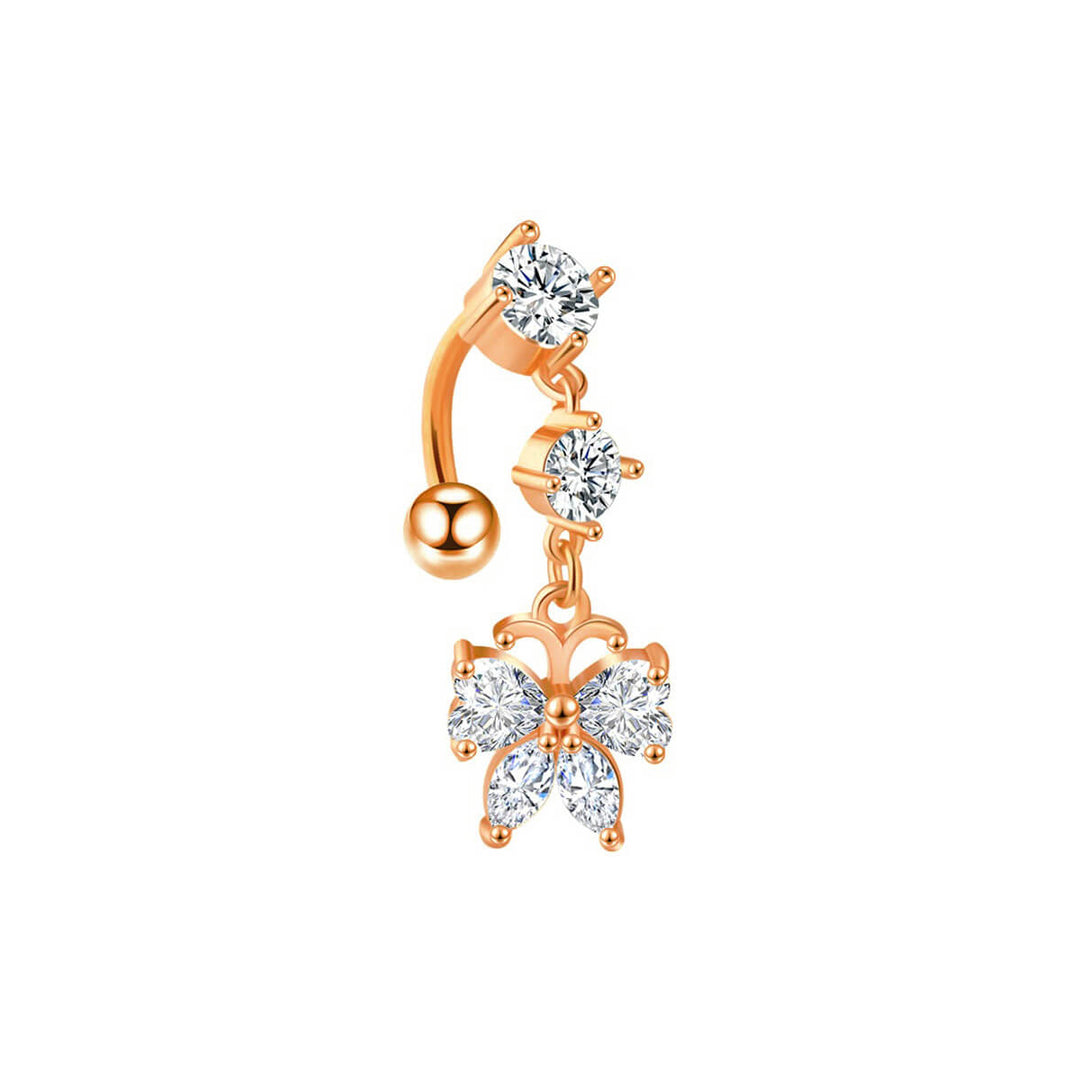 Hanging zirconia butterfly button earring (steel 316L)
