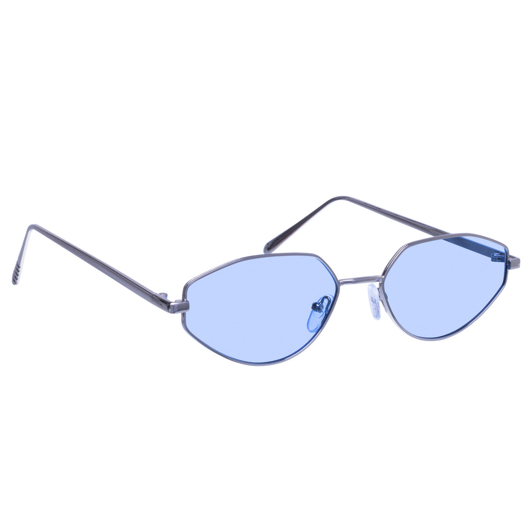 Angular oval sunglasses with metal frame