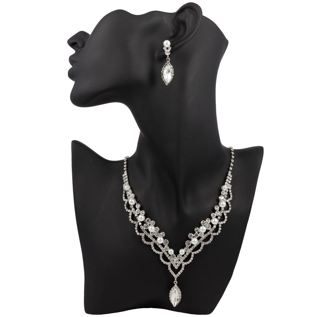Pearl necklace with a rhinestone ear set